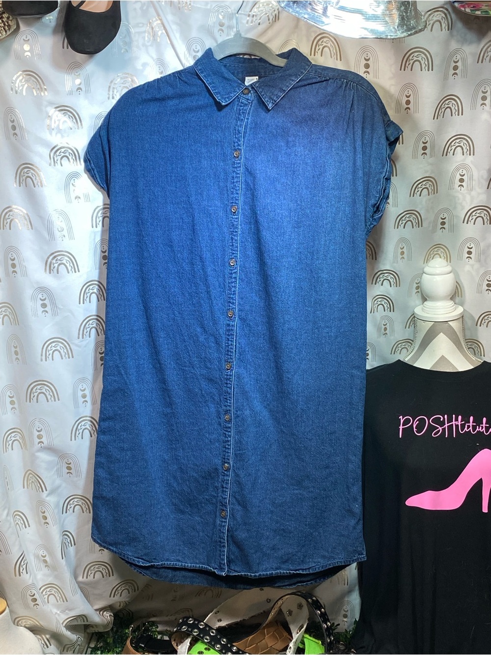 Old Navy Blue Denim Button-Front Shirt Dress